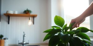 Casă, plante, energie solară, apă, becuri