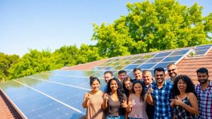 Comunitate susținând energia solară pe acoperișuri.